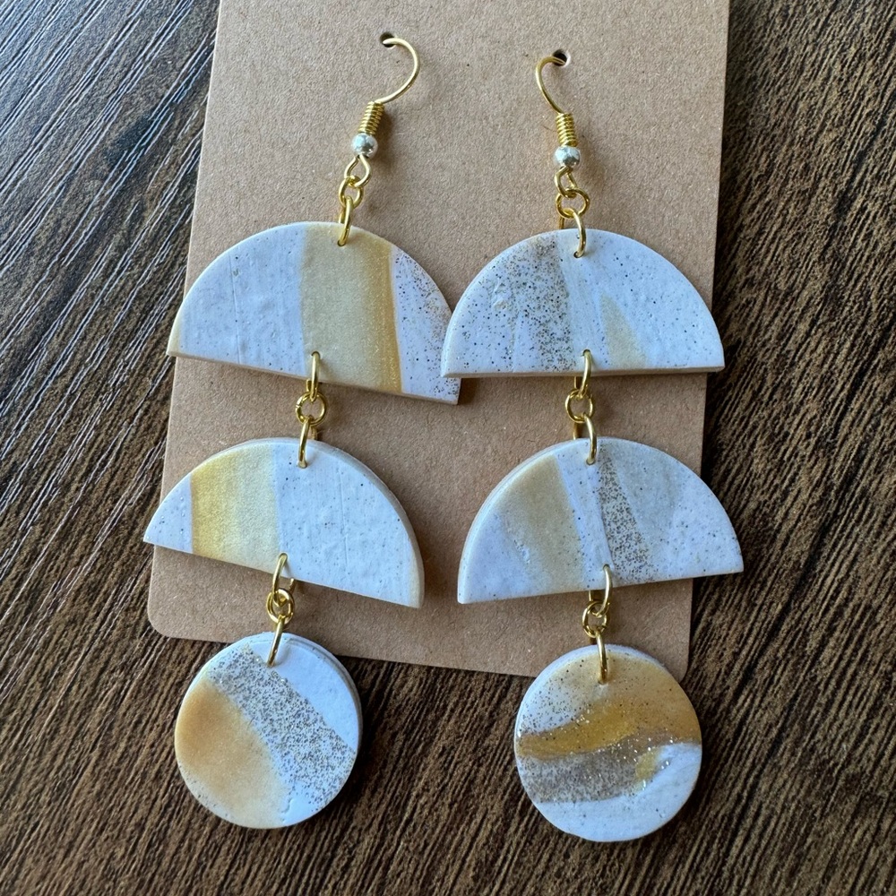 SALE: Gold and white sparkle clay earrings
